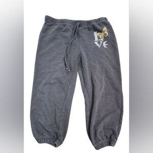 Mix & Co Heathered Gray and Yellow Capri Pants with Relaxed Fit Tapered Bottoms